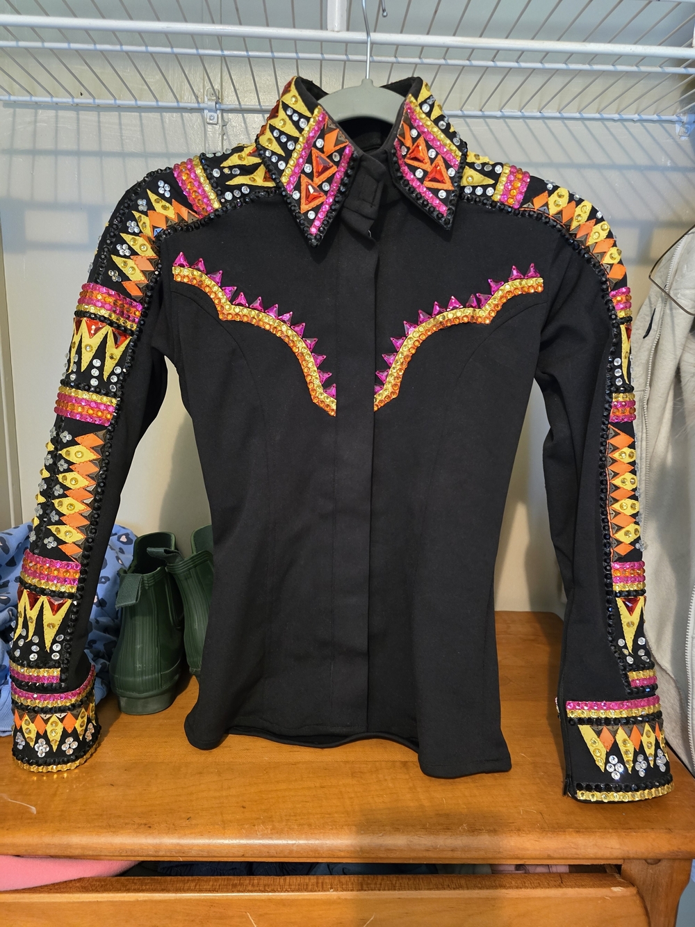 Black Western Horsemanship/Day Shirt with Pink & Orange Accents